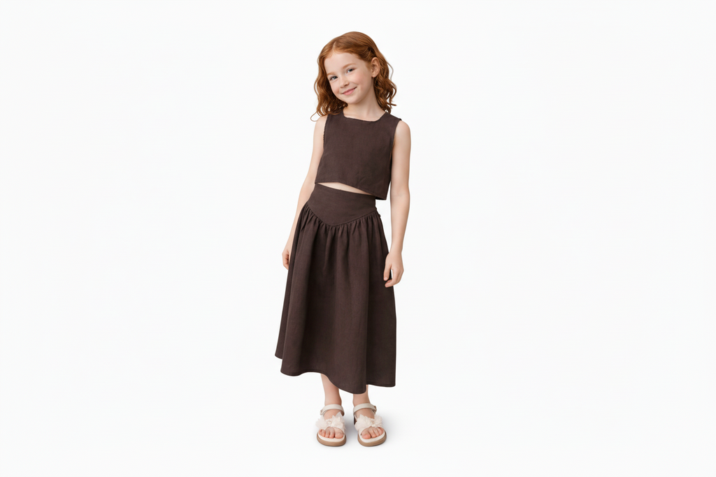 Girls Linen Summer Set – Sleeveless Top & Matching Skirt