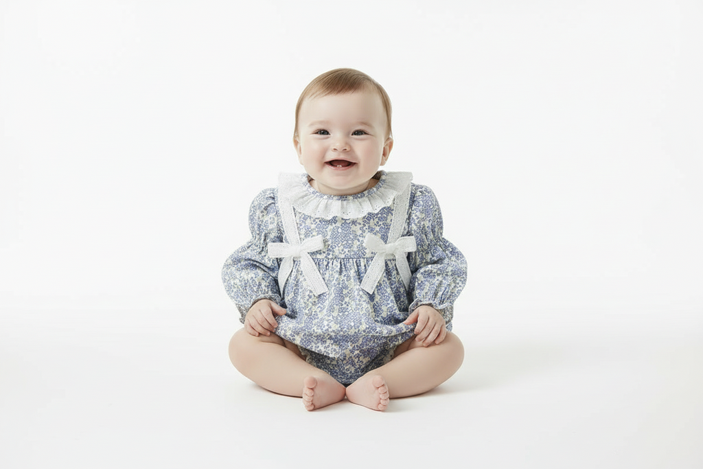 Baby Girl Floral Lace Romper – Long Sleeve