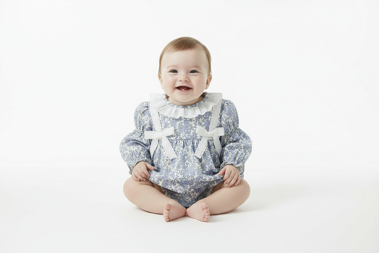 Baby Girl Floral Lace Romper – Long Sleeve