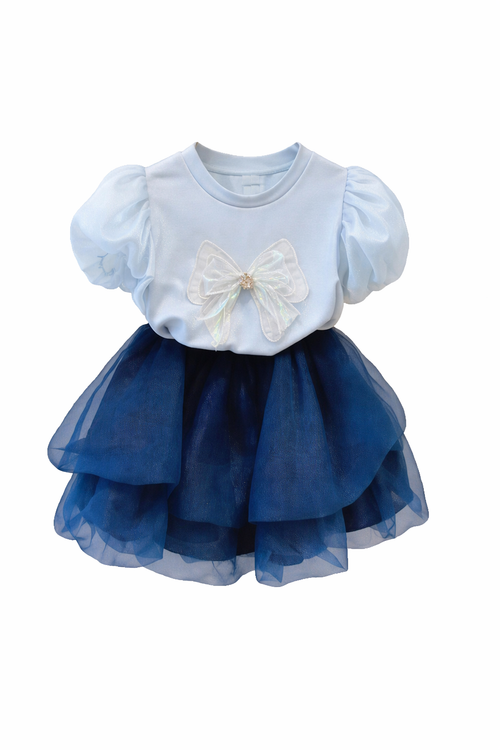 Aurora Bubble Sleeve Bow Set – Top & Tulle Skirt