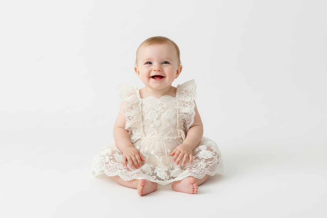 Baby Girl Apricot Lace Romper Dress