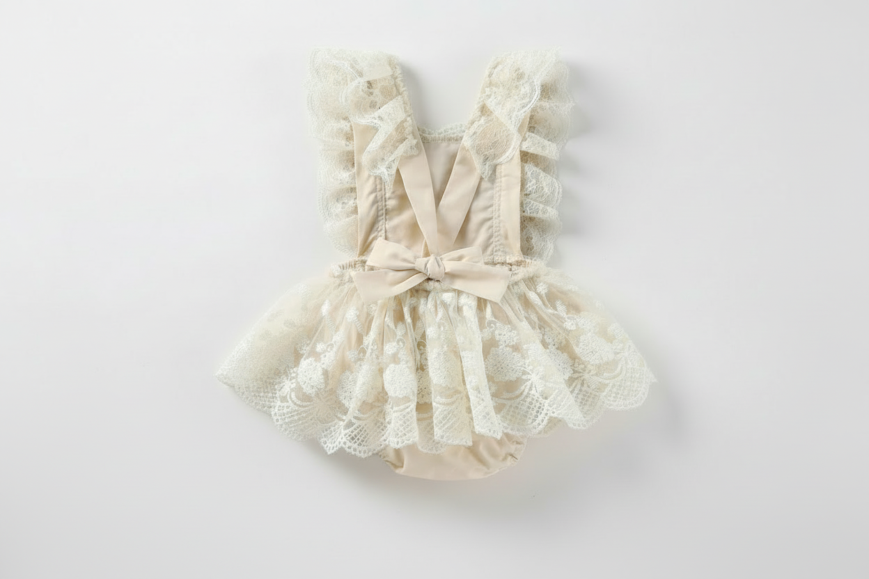 Baby Girl Apricot Lace Romper Dress