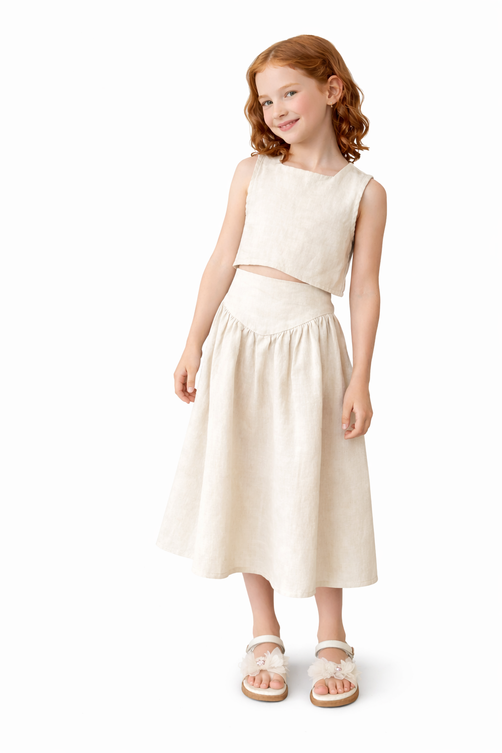 Girls Linen Summer Set – Sleeveless Top & Matching Skirt