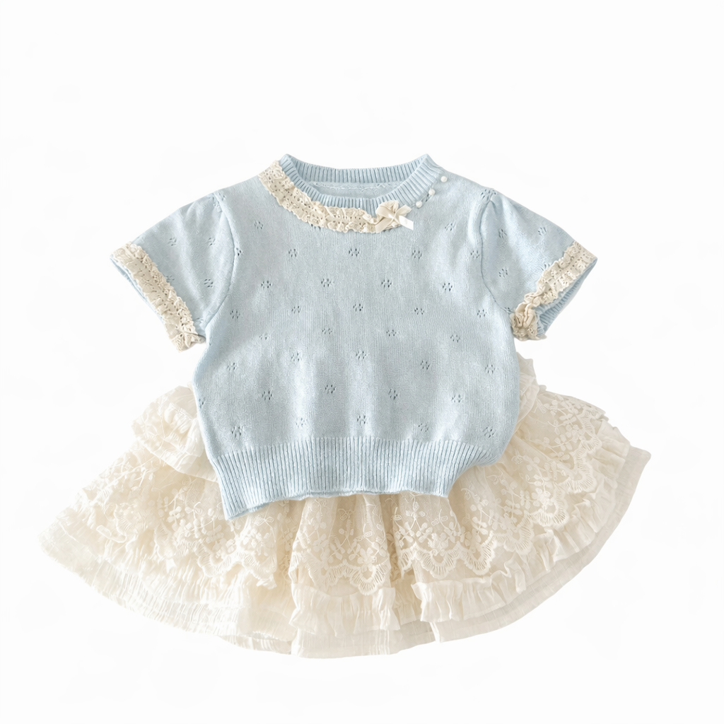 Girls Knitted Top & Lace Skirt Set