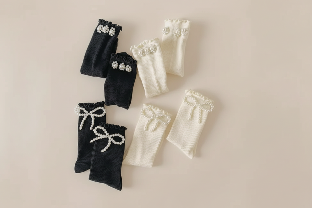 Sweet Pearl Bow Knee-High Socks