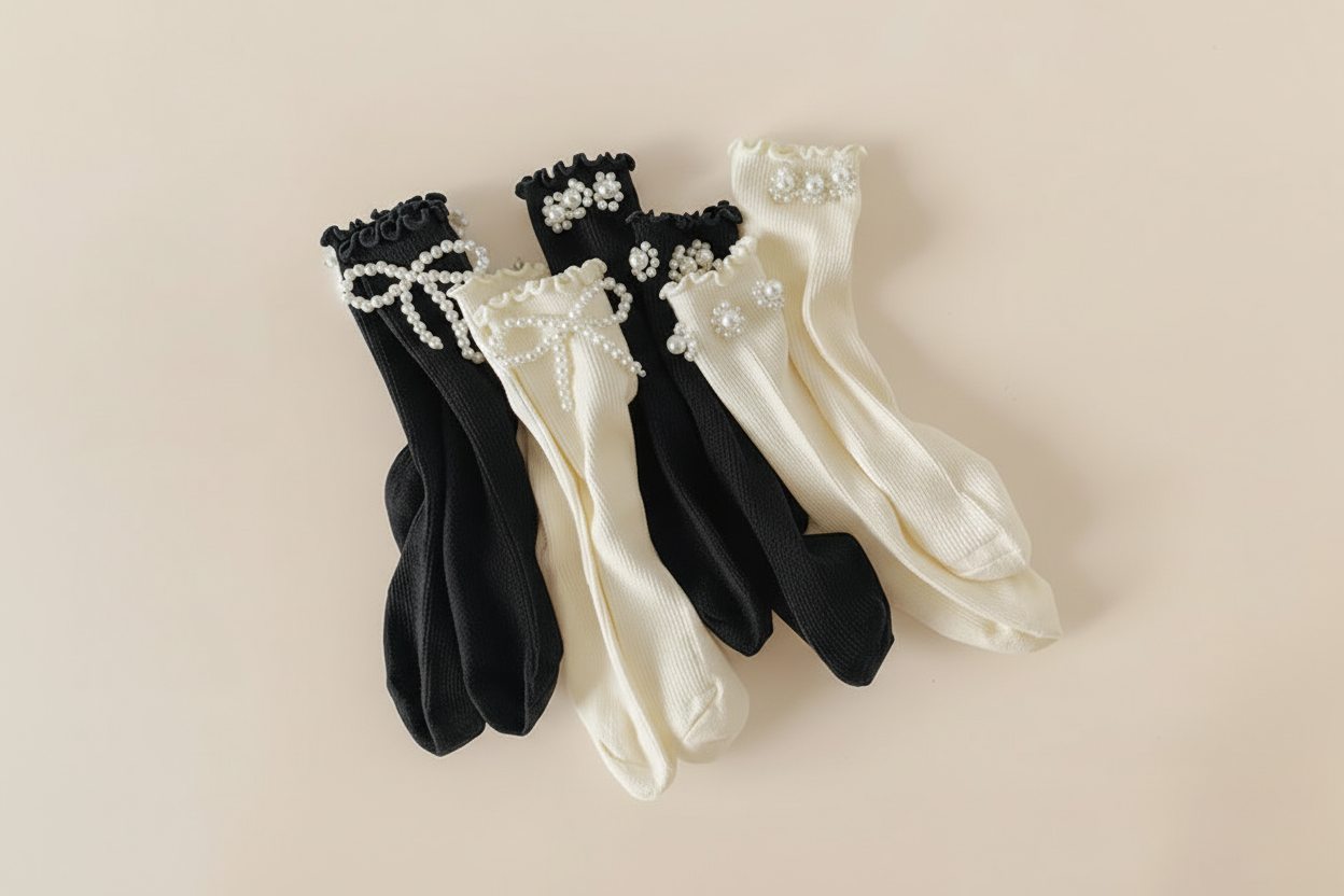 Sweet Pearl Bow Knee-High Socks