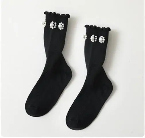 Sweet Pearl Bow Knee-High Socks