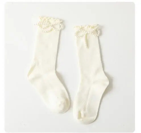 Sweet Pearl Bow Knee-High Socks