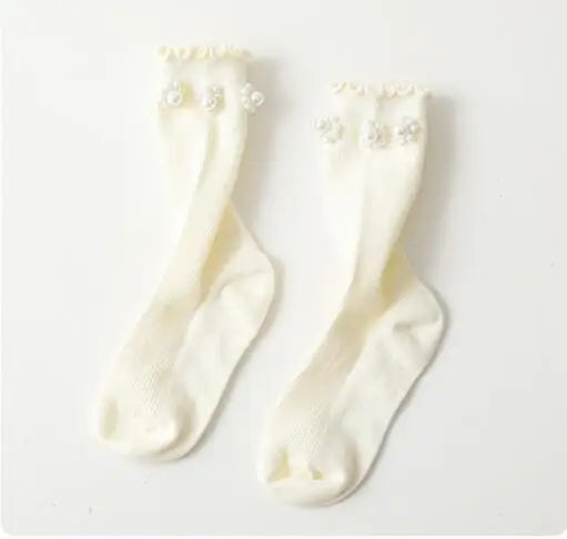 Sweet Pearl Bow Knee-High Socks