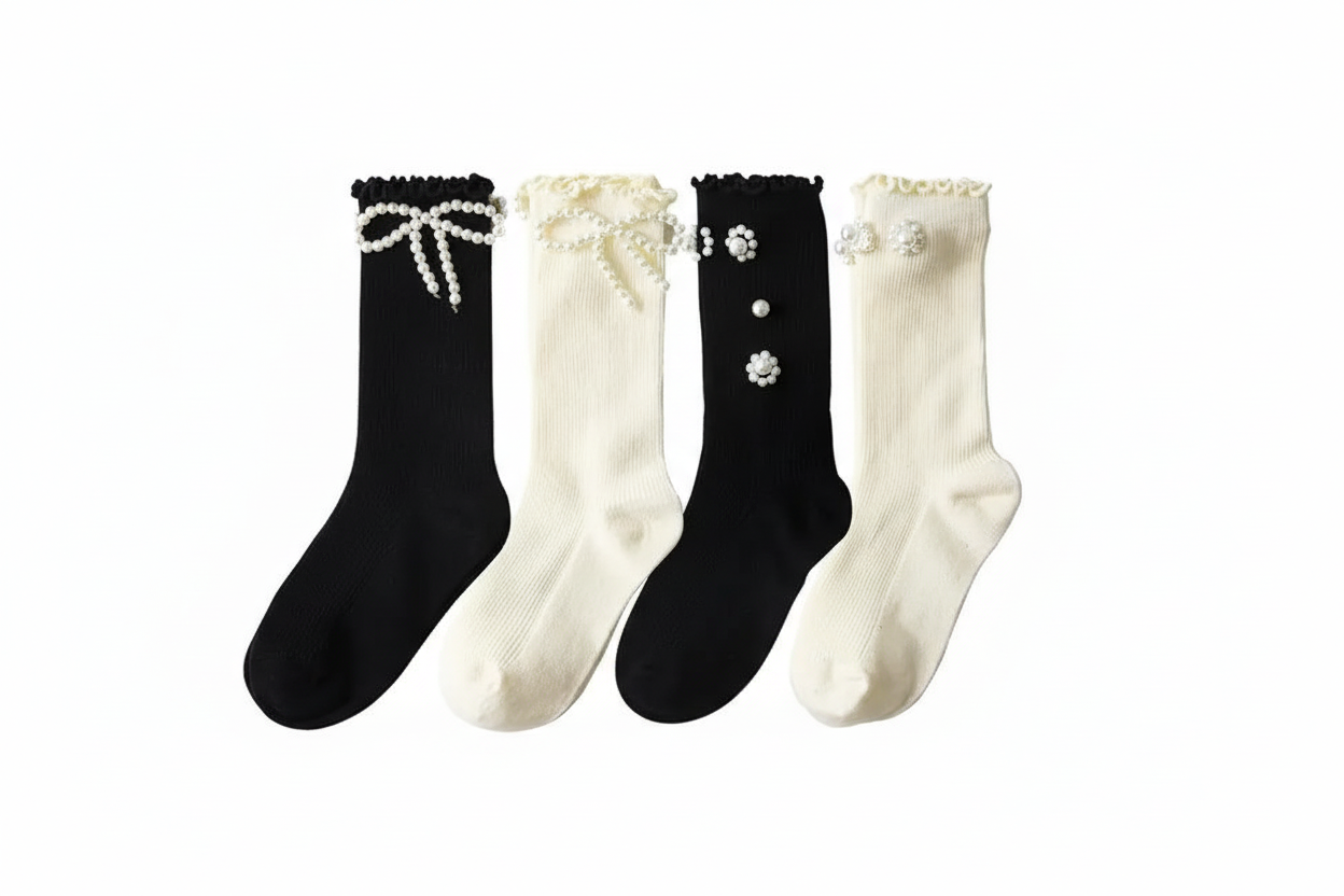 Sweet Pearl Bow Knee-High Socks