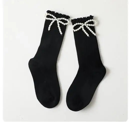 Sweet Pearl Bow Knee-High Socks